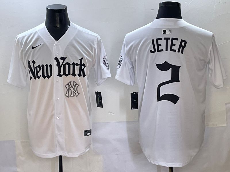 Men 2025 New York Yankees #2 Jeter White Five generations Joint Name Nike MLB Jersey style 17->new york yankees->MLB Jersey